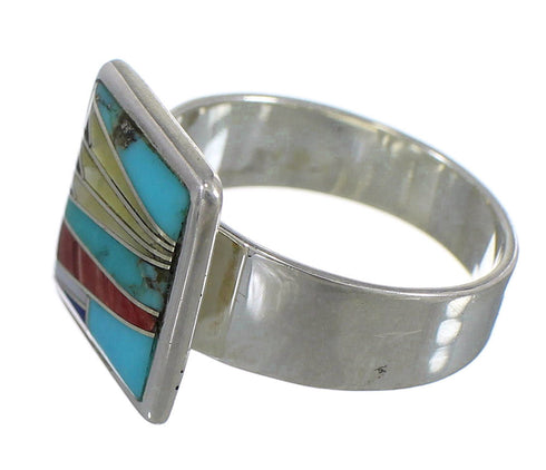 Genuine Sterling Silver And Multicolor Southwestern Ring Size 5 YX77527